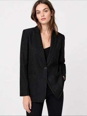Elizabeth and James Black Single-Button leopard Jacquard Blazer